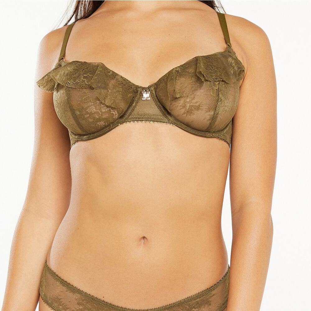 Savage x Fenty Green Olive Lace Ruffle Unpadded Bra Size 38DD